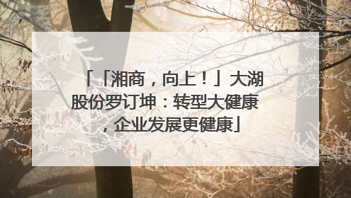 「湘商，向上！」大湖股份罗订坤：转型大健康，企业发展更健康