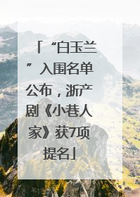 “白玉兰”入围名单公布，浙产剧《小巷人家》获7项提名