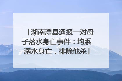 湖南澧县通报一对母子落水身亡事件：均系溺水身亡，排除他杀
